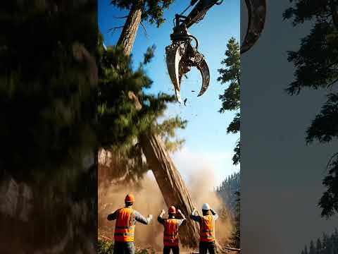 Massive Tree Felling: Watch Heavy Machinery in Action! 🌳