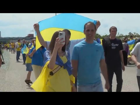 Ukrainian fans arrive at stadium ahead of Euro 2024 match against Romania