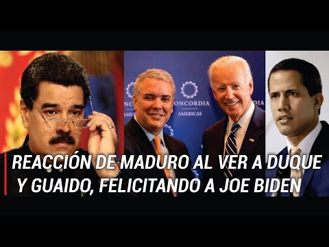 Reacción de Maduro al ver A Duque y Guaido felicitando A Joe Biden.