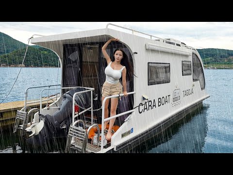 🛥️ Luxury Boat Caravan Camping in the Rain