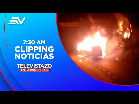 Bus de transporte se incendió en la Av. Simón Bolivar  | Televistazo | Ecuavisa