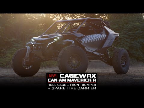 Introducing the Can-Am Maverick R roll cage, spare tire carrier, and front bumper from CageWRX
