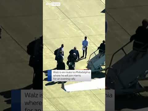Walz boards plane for rally with Harris