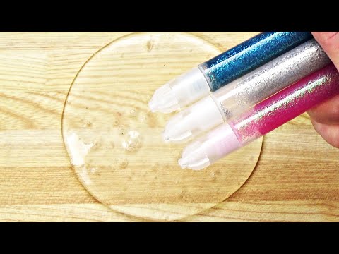 Satisfying Slime Coloring with Glitter Glue! Mixing Pink, Blue & Silver Glue into Clear Slime!