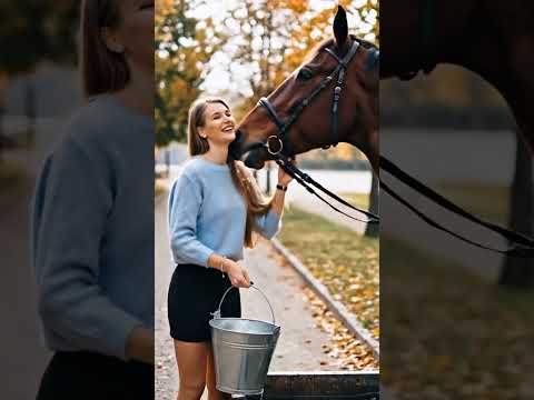 A woman pours #horse