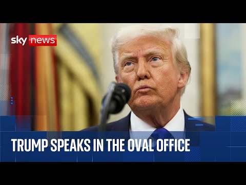 Trump speaks in the Oval Office after announcing 100% tariff on foreign movies