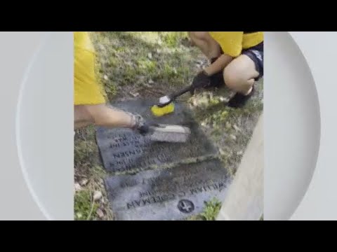 Volunteers clean up Miami City Cemetery, where over 300 military service members are buried