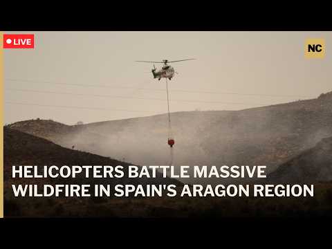 🔴LIVE: Helicopters Load Water to Battle a Massive Wildfire in Spain's Northern Aragon Region | AC1P