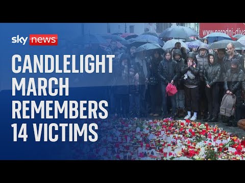 Candlelight vigil for the 14 people killed in the Prague mass shooting