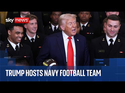 US President Donald Trump takes part in trophy presentation
