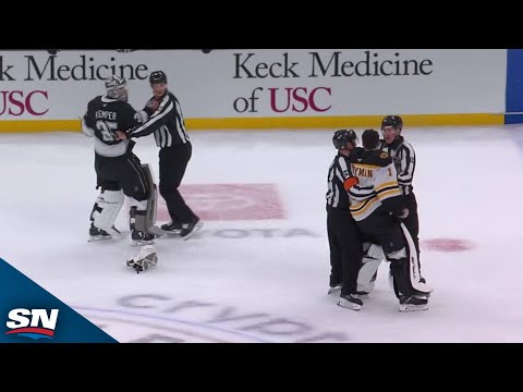 Refs Stop Bruins' Jeremy Swayman And Kings' Darcy Kuemper From Goalie ...