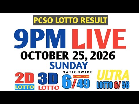 Lotto Result Today 9pm Sunday pcso 2d 3d swertres ez2 October 25 2026 6/49 6/58 live!