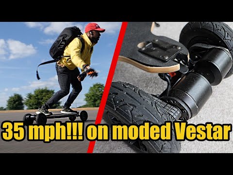 35mph/56kph on Custom modified Vestar Black Hawk electric skateboard