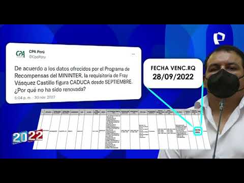 Fray Vásquez: denuncian que orden de requisitoria del sobrino de Castillo está caducada