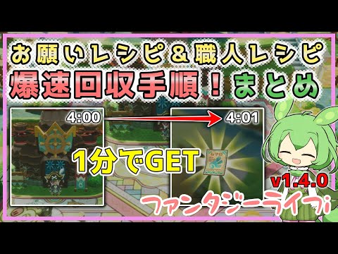 【ファンタジーライフi】レシピ爆速回収手順まとめ！住民のレシピは1分で回収できます！【voicevox】