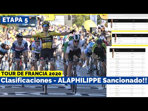 TOUR de FRANCIA 2020 Etapa 5 Clasificaciones tras Sanción de ALAPHILIPPE