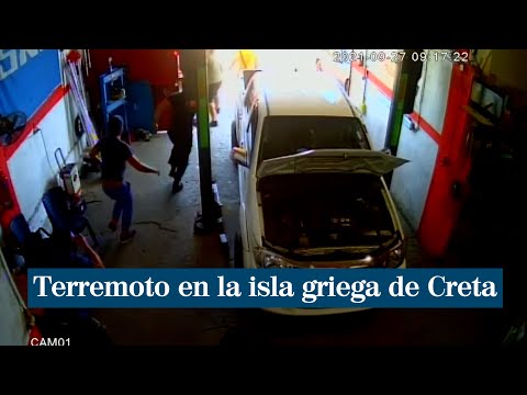 Una cámara de seguridad de un taller graba el terremoto de Creta