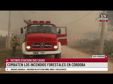 Feroz incendio y preocupacion: compaten al menos tres focos activos en Córdoba