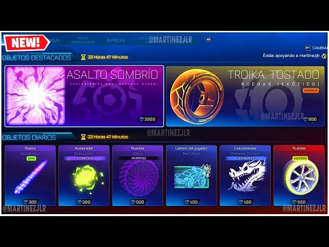 NUEVA TIENDA Objetos HOY en Rocket League! Gol Asalto Sombrio, Auto Jager 619, Calcomanías Dominus