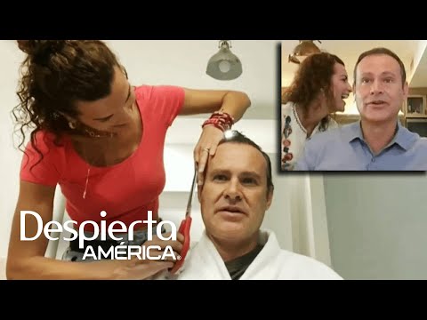 La cara de terror de Alan Tacher cuando su esposa le corta el pelo con enormes tijeras