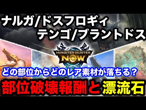 【モンハンnow】ナルガクルガ/ブラントドス/ビシュテンゴ/ドスフロギィの部位破壊報酬と漂流石をレア度別に解説！【モンスターハンターNow/モンハンNOW/モンハンなう/モンハンナウ】