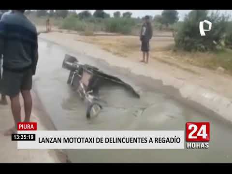 Vecinos molestos lanzan mototaxi de ladrones a un canal de regadío
