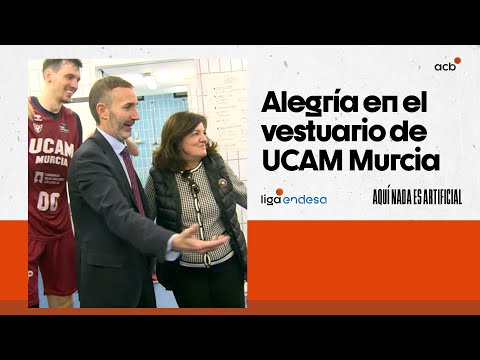 Alegría en el vestuario de UCAM Murcia con la presidenta del club | Liga Endesa 2023-24