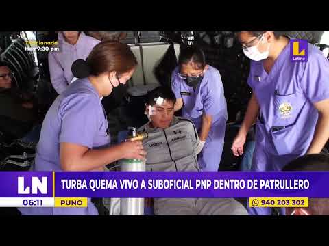 Turba quema vivo a suboficial de la PNP dentro de patrullero en Puno