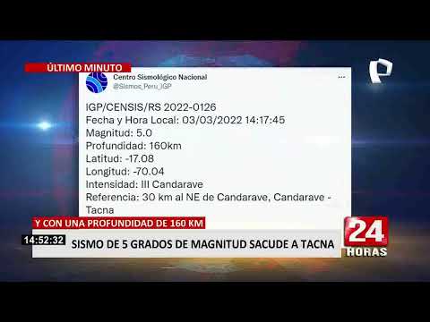Sismo de magnitud 5.0 se registró esta tarde en Tacna