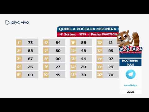 Sorteos 13569 Quiniela Nocturna, 5767 Q.Noc.Plus y 3793 Poceada Misionera, 25 de Julio del 2024