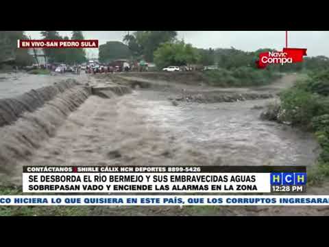 ¡No hay paso! Río Bermejo sobrepasa plancha de Cemcol, debido a lluvias San Pedro Sula