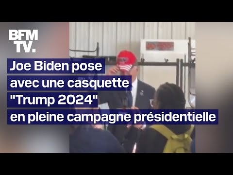 Joe Biden pose avec une casquette Trump 2024 en pleine campagne présidentielle