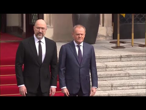 Polish Prime Minister Donald Tusk welcomes Ukrainian Prime Minister Denys Shmyhal