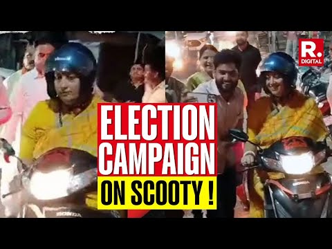BJP's Smriti Irani Rides Scooter, Connects with Amethi Locals During the Election Campaign