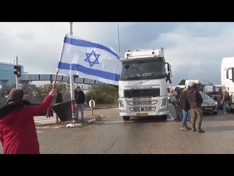Dozens protest at Israeli port against aid being sent to Gaza Strip amid war against Hamas