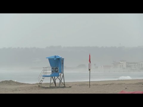 Rain and winds on San Diego beaches as Tropical Storm Hilary speeds up coast