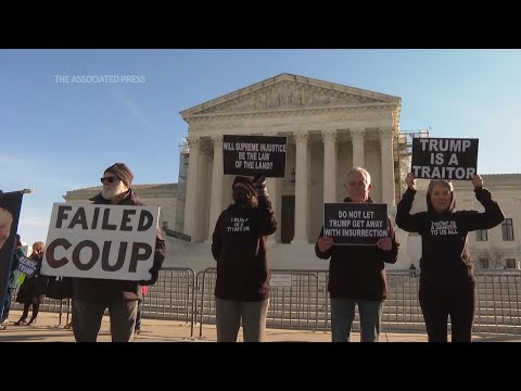 Demonstrators gather outside Supreme Court as landmark Trump ballot case gets underway