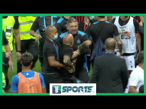 FRENAN a Jorge Sampaoli jugadores del Olympique de Marsella tras ALTERCADO con aficionados de Niza