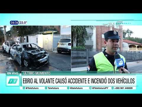 Ebrio al volante causa accidente e incendio de dos vehículos