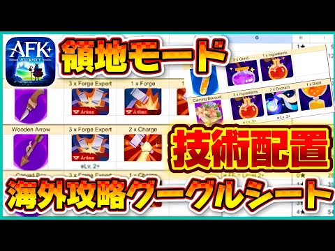【AFKJ】技術配置（領地モード）海外攻略グーグルシートを確認  【AFKジャーニー】