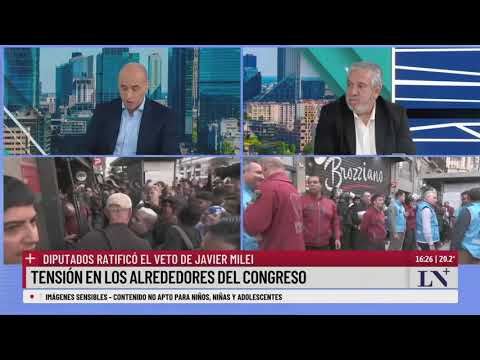 Incidentes y tensión afuera del Congreso al ratificarse el veto de Javier Milei