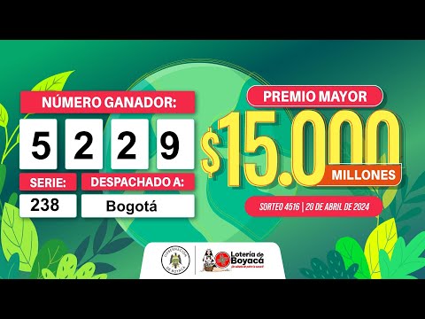 Premio Mayor | Lotería de Boyacá #CanalTelesantiago Sorteo 4516 - 20 de abril 2024