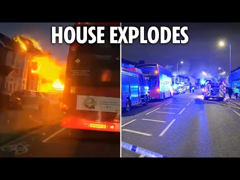 Moment HUGE explosion blows house to bits as buses and cars drive past in busy London street