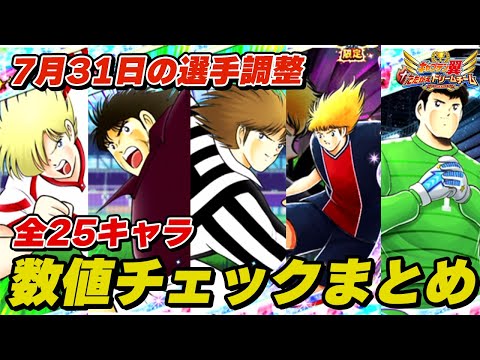 【全25キャラ】7月31日の選手調整、数値チェックまとめ