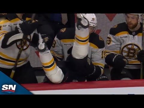 Senators Brady Tkachuk Sends Vinni Lettieri Into Bruins Bench With Massive Hit