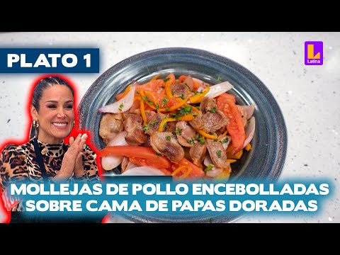 Plato 1: Mollejas de pollo encebolladas sobre cama de papas doradas | El Gran Chef Famosos