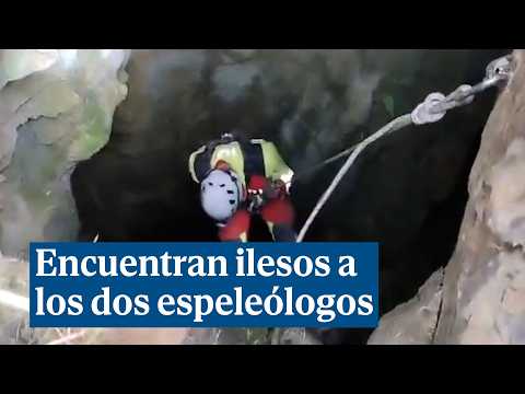 Alegría tras encontrar ilesos a los dos espeleólogos desaparecidos en una cueva de Cantabria