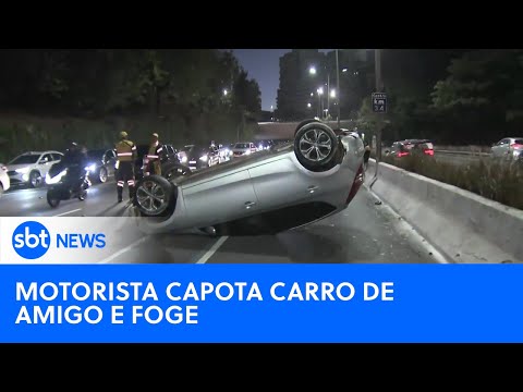 SP: Motorista capota carro e foge na zona sul da capital paulista | #SBTNewsnaTV (06/05/24)