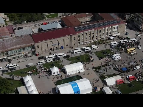 Hundreds of refugees from Nagorno-Karabakh seen in Goris central square