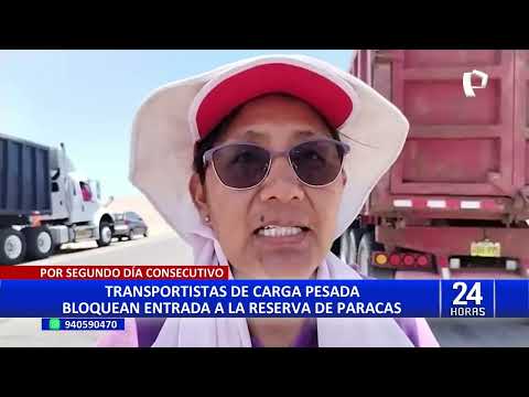 Caos en la carretera a Paracas por protestas de transportistas de carga pesada